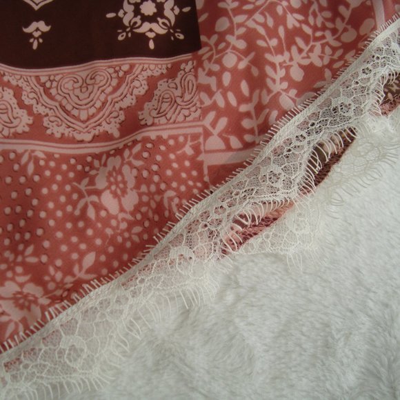 Speechless Handkerchief Skirt Lace Hem Elastic Pull On Waist Pink Brown sz M - Picture 3 of 7
